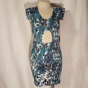 Fashion Idols peep dress turquoise black and white